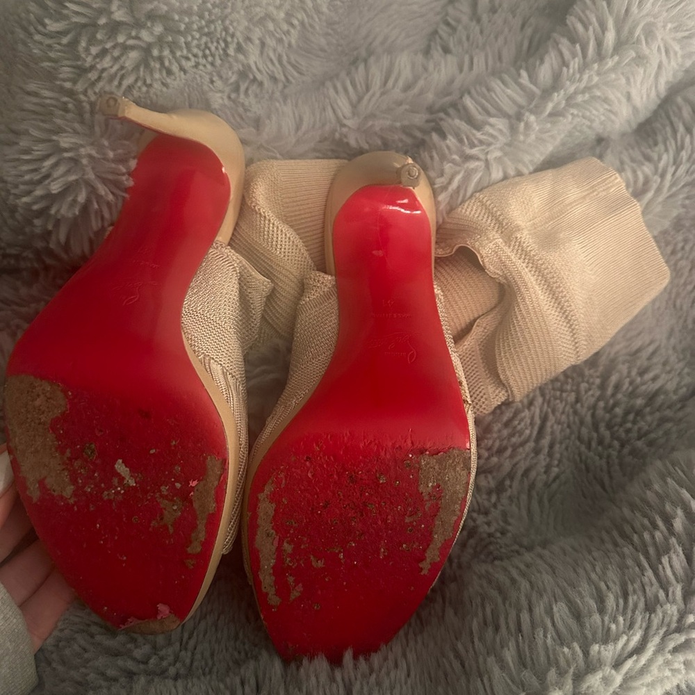 Beige Knit Heels with Red Soles